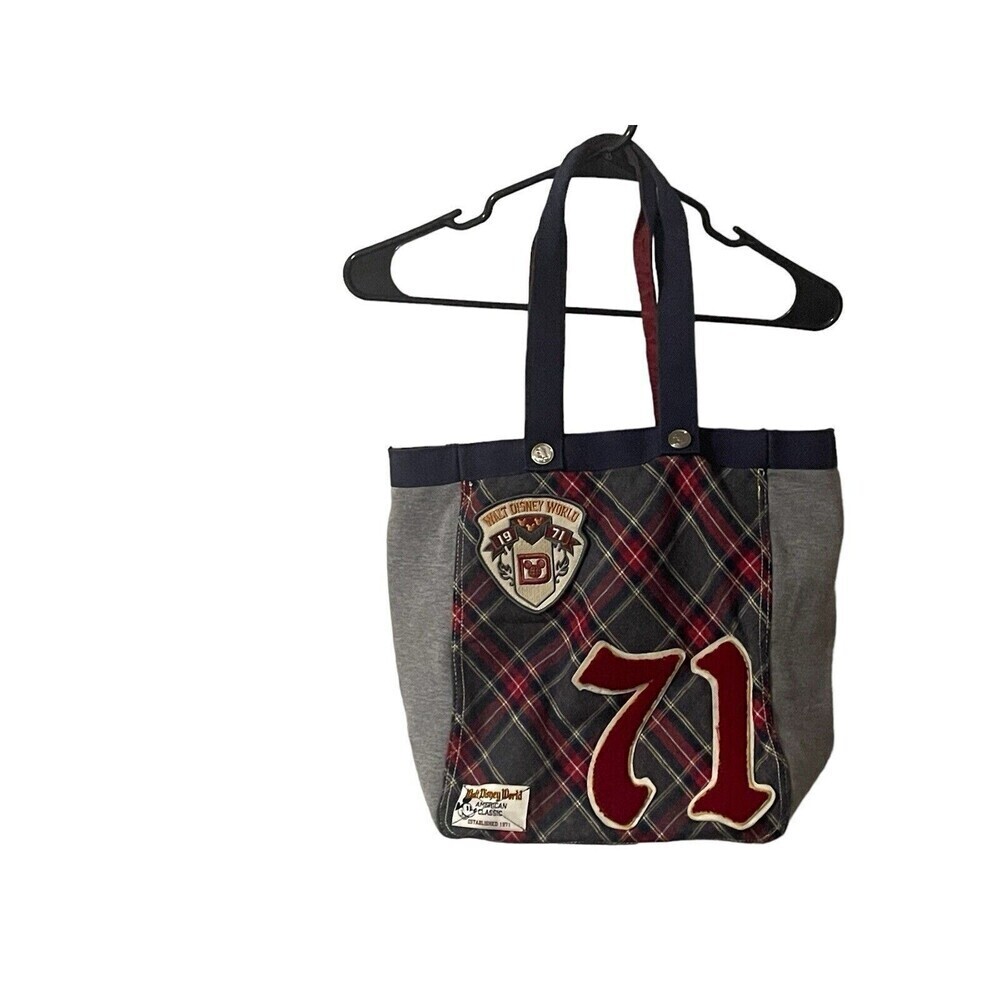 Disney American Classic 71 Patch Walt Disney World Blue and Red Plaid Tote Bag